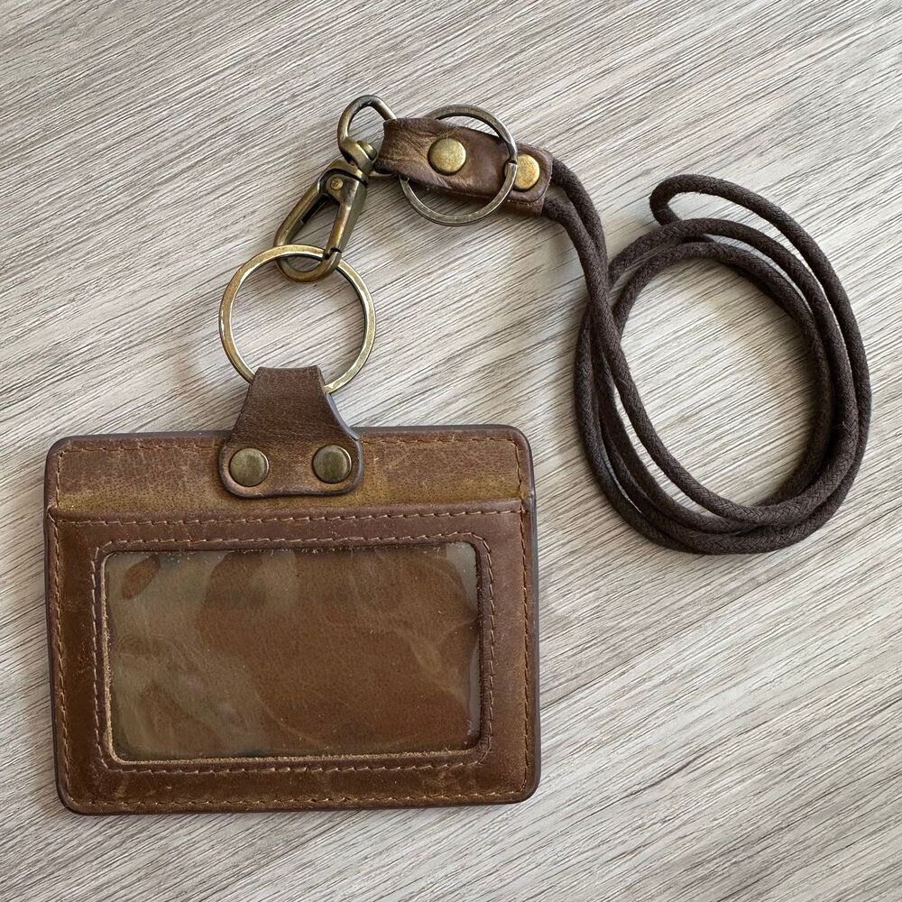 Boshiho Brown Leather ID Card Holder with Lanyard and Keychain